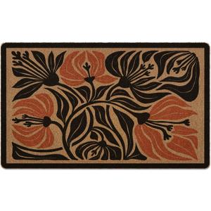 Boho Door Mat, Floral Doormat, Boho Abstract Black Flower Welcome Front Door Mat Indoor Outdoor Entrance, Floral Artificial Coir Doormats Rugs for Porch Patio Entryway Home Room Decor 30x17in