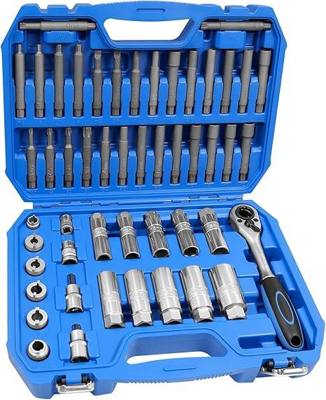 50PCS Suspension Shock Absorber Strut Nut Removal Tool Socket Set, 1/2 inch Steering Hub Shock Absorber Ratchet and Wrench Set, Shock Strut Installation Removal Tool Kit for All Vehicles