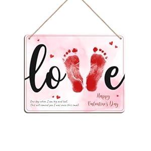 DIY Baby's First Valentine's Day LOVE Footprint Hanging Sign, Kids First Valentine Footprints Art Craft Keepsake Gifts for New Mom Dad, 1st Valentine Crafts, Toddlers Baby Milestone Announcement Props