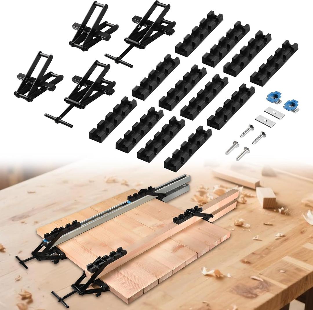 GADFISH Panel Clamps Woodworking, Panel Clamp, 2 Pack of 4 Way Pressure Clamps, Compatible with Two Mounting Methods, Suitable for Bonding Tabletops, Shelves, and Laminate Surfaces(2pc)