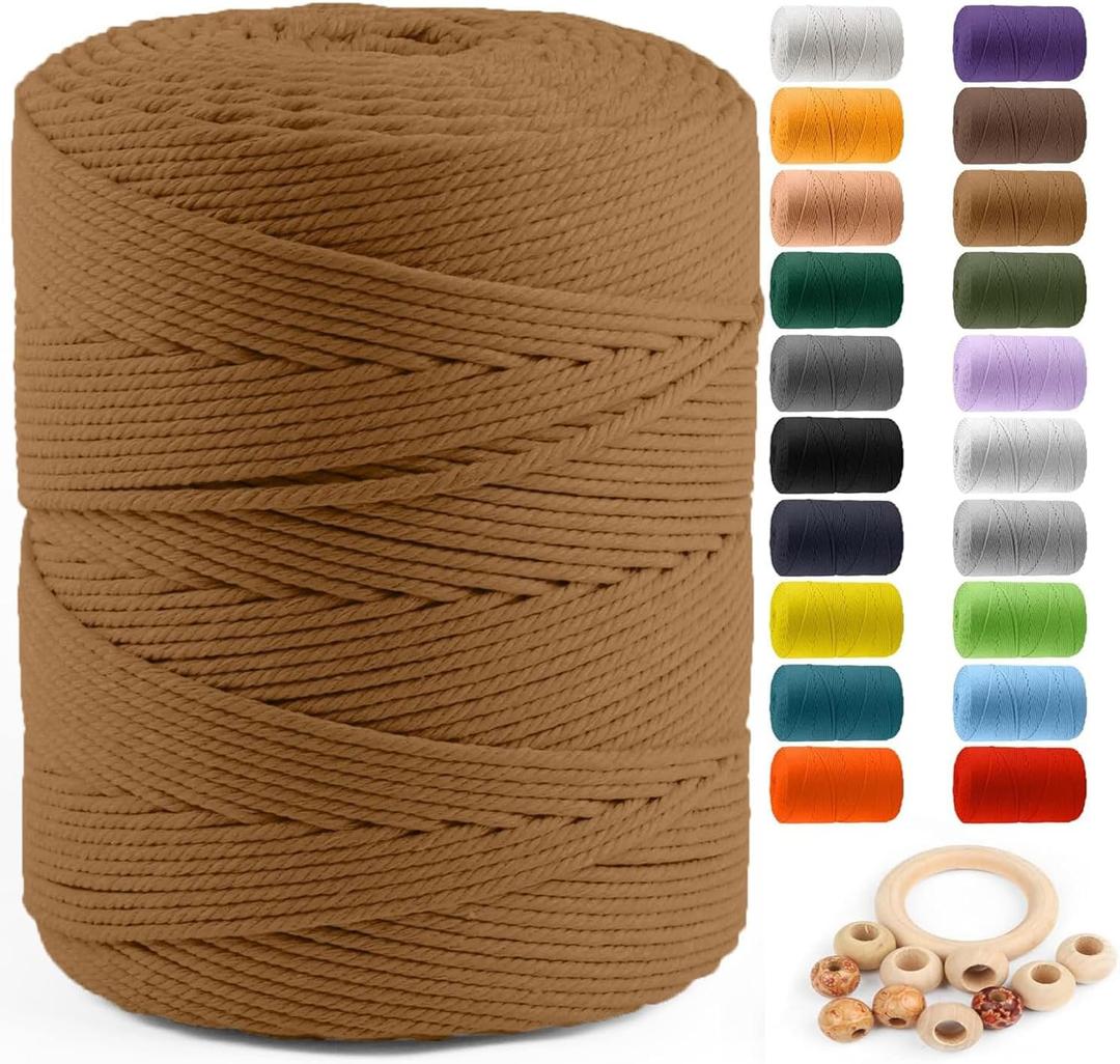 Macrame Cotton Cord 4mm x 547yds, ZUEXT Natural Handmade Caramel Braided Cords 4 Strands Knitted Rope String for Craft Wall Hanging Weaving Tapestry Dream Catchers Hanger DIY Gift (500m)
