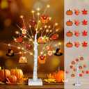 [Timer] Thanksgiving Birch Tree Lights, 24" Lighted Birch Tree with 24 PCS Fall & Thanksgiving Hanging Ornaments, Battery Operated BirchTree Fall Thanksgiving Decorations Indoor Table Bedroom Home