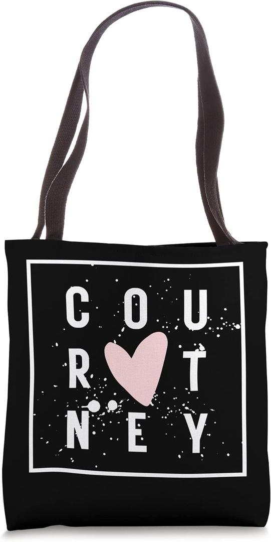 COURTNEY Nametag Girl Name Pink Heart COURTNEY Cute Name Tote Bag (16 inches)