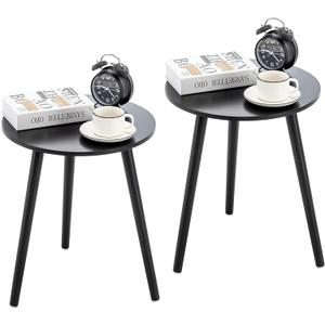 Apicizon Round Side Table Set of 2, Black Nightstand Coffee End Table for Living Room, Bedroom, Small Spaces, Morden Side Table Home Decor Bedside with Wood Legs, 16.5 x 20.5 Inches