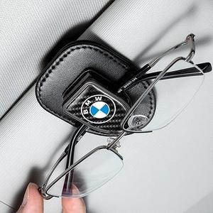 Sunglasses Holder, Leather Glasses Holders Compatible with BMW Series Car Sun Visor, Eyeglasses Hanger and Ticket Card Clip Eyeglasses Mount for Car, for Accessories, Black