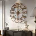 Large Retro Rustic Bronze 36 Inch Silent Non-Ticking Battery Operated Metal Round Arabic Numerals Analog Wall Clock for Living Room, Kitchen, Office, Bedroom, Dining Room