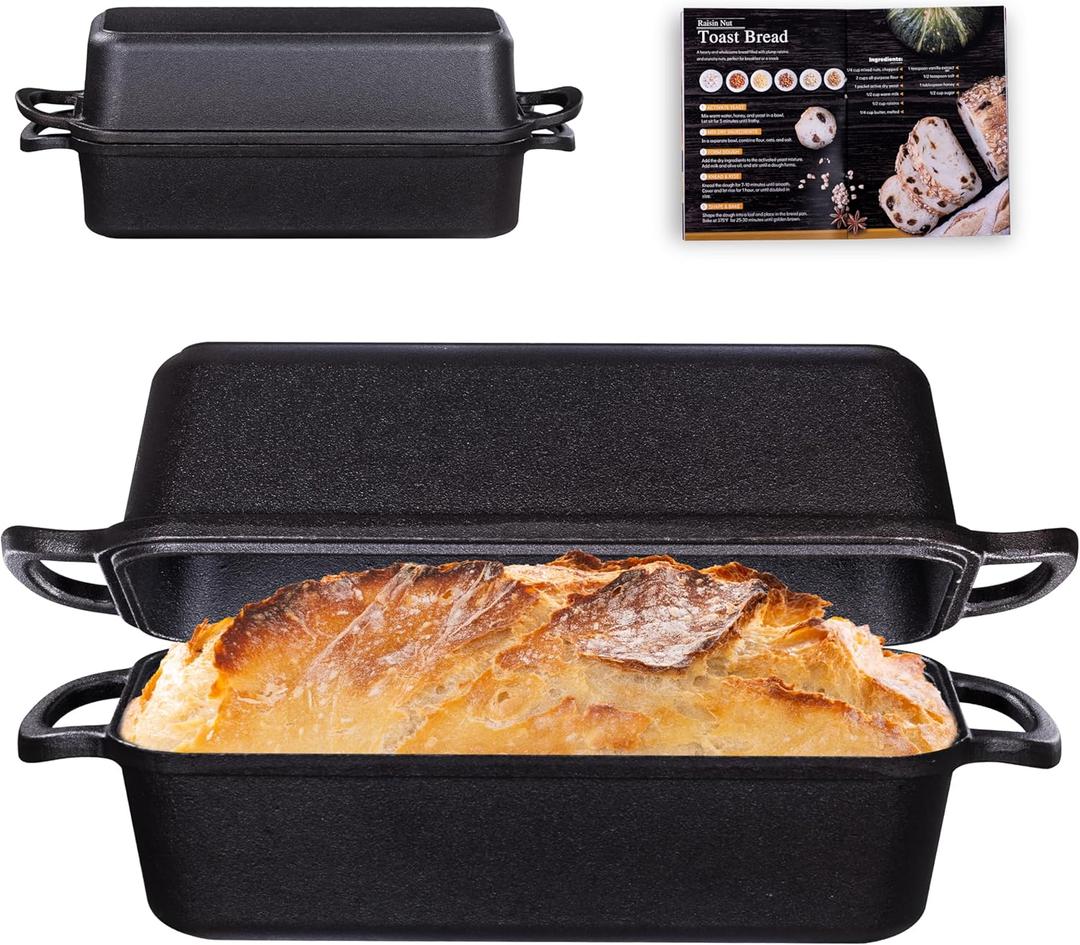 11x5 Inch Cast Iron Loaf Pan, 5.8 Qt Large Dutch Oven Loaf Pan with Lid, Sourdough Bread Baking Pan for Homemade Bread|Meatloaf, Even Heat Distribution & Oven Safe up to 500F