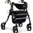 Medline Premium Empower Folding Mobility Rollator Walker with Memory Foam Seat, Black, 300 lb. Weight Capacity, 8” Wheels, Cupholder,Rolling Walker for Mobility Impairment, Adjustable Handles