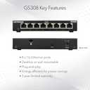 NETGEAR 8-Port Gigabit Ethernet Unmanaged Essentials Switch (GS308) - Home Network Hub, Office Ethernet Splitter, Plug-and-Play, Silent Operation, Desktop or Wall Mount (Single Pack)