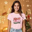 Womens Christmas Teacher Shirts Holly Jolly T-Shirt Xmas Teach Teaching Tee Tops (Green, XL)