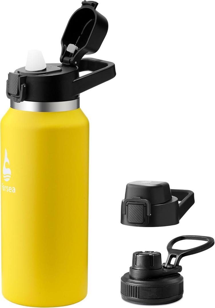 Farsea Insulated Water Bottle, Leak Proof Locking Lid with Soft Silicone Spout, Stainless Steel,Leak Proof, Double Walled Vacuum Insulated, BPA-Free, 24 Hr Cold, Wide Mouth, Sports & Travel Bottle (32 Ounces, Yellow)