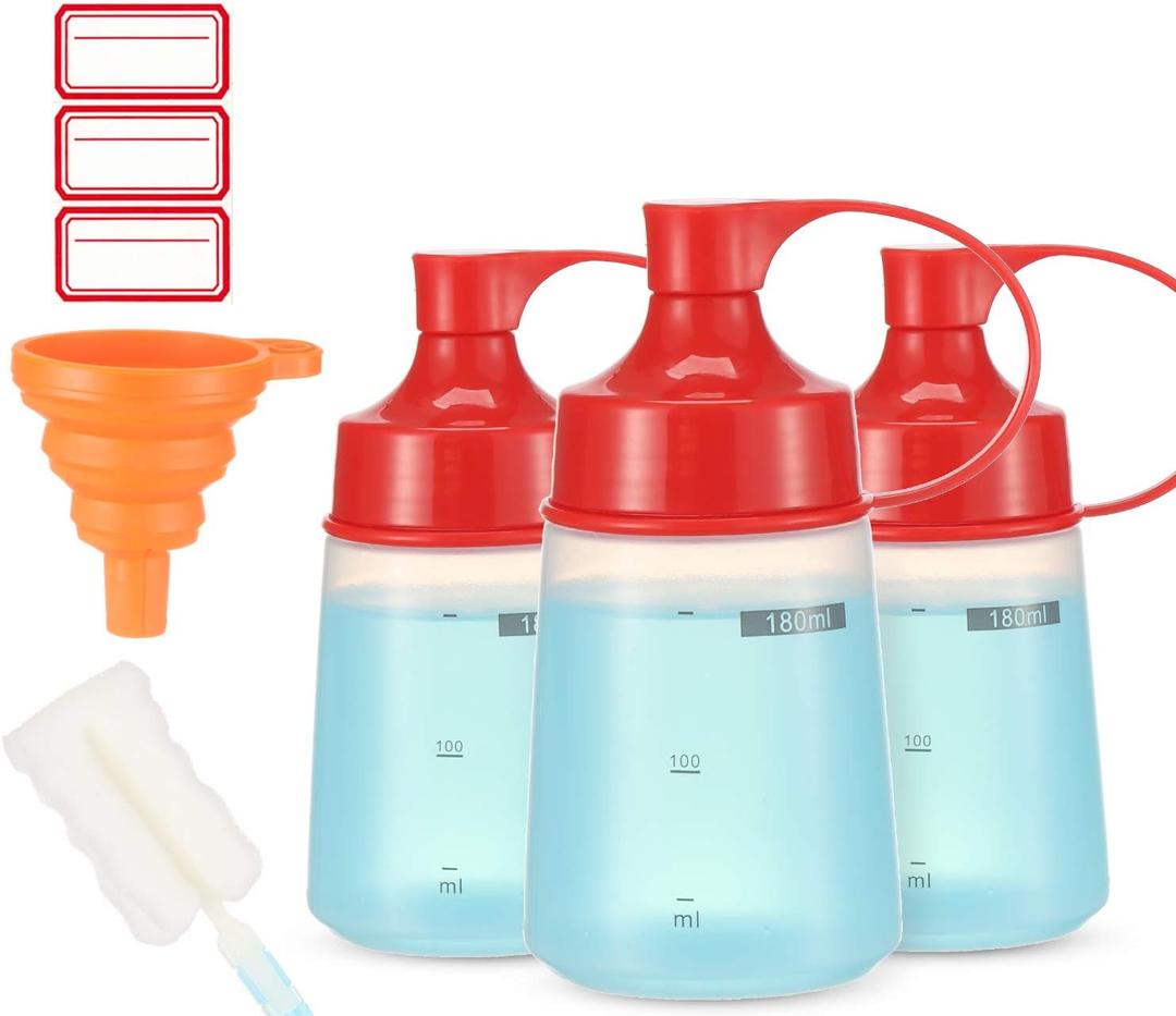 Condiment Squeeze Bottle for Sauces Wide Mouth, Plastic Squeeze Bottles for Condiments, Paint, Ketchup, Mustard, Oil, Resin, Baking, Cake Decorating, Cleaning, BPA Free-Food Grade (6 oz., 3, Count)