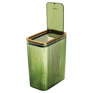 Transparent Garbage Can, Bathroom Garbage Cans with Lids, 2.6 Gallon Garbage Can for Bedroom, Office, Plastic Slim Waste Basket with Press Top Lid, 10L Clear garbage Bin for Home, Kitchen (Green)