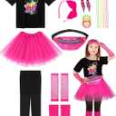 AOTHSO 18 Pieces 80s Outfit for Kids Girls 80s Costume Accessories Set Halloween Cosplay 1980s Party S