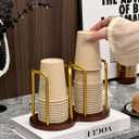 Wood Bathroom Cup Holder 3oz-12oz, Stylish Walnut Disposable Cup Dispenser, Plastic Mouthwash Cup Storage Organizer for Cups (Under 3.35in Diameter) -Perfect for Office, Kitchen, Gym, School or Cafes