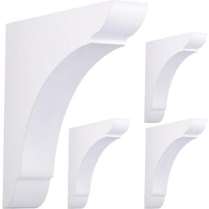 4 Pcs Wood Corbels Shelf Brackets for Countertop 6" L x 6" W x 1.18" T Natural Rubber Wood with Hanging Hook for Bookshelves Kitchen Cabinets Bar Shelving (White)