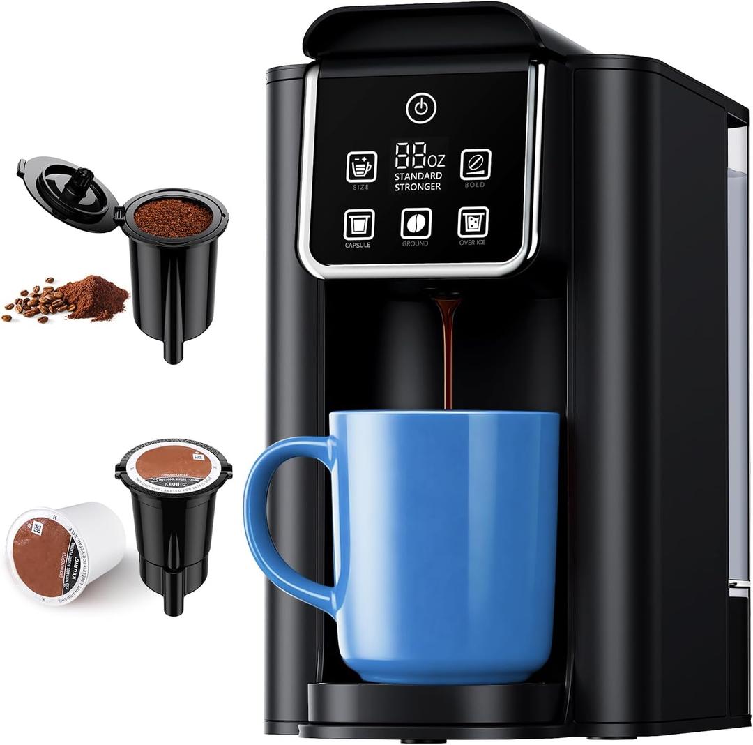 SHARDOR Single Serve Coffee Maker 2.0, Hot and Iced Coffee Machine for K Cup Pods & Ground Coffee, 6 to 14 oz Brew Sizes, 50 oz Removable Water Tank, Bold Brew Setting, Stainless Steel, Black