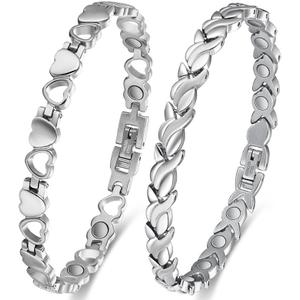 2PCS Magnetic Bracelets for Women Adjustable Titanium Steel Magnetic Bracelet with Strength Magnets Sizing Tool and Present Box, Adjustable Bracelet