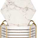 6 Pack Cute Marble Absorbent Stone Coaster Set with Holder Cool Cork Coster Modern White Ceramic Coasters Bar Desk Cup Drink Coasters Funny Coffee Table Decor Kitchen Unique Coster posavasos (Gray)