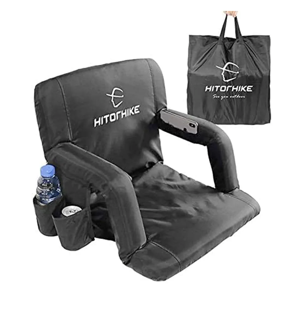 HITORHIKE Stadium Seat for Bleachers or Benches Portable Reclining Foldable Type Stadium Seat Chair with Padded Cushion Chair Back and Armrest Support (Black,25")