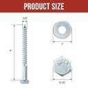 3/8" x 4" Lag Bolts (100 PCS) 3/8 inch Lag Screws for Wood, Heavy Duty Hex Head with Washers, Zinc Plated
