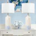 Sucolite 26" Ceramic Table Lamps Set of 2, Coastal Living Room Table Lamps with White Fabric Shades, Large Modern Bedside Lamps for Bedroom Nightstand Office Hotel Beach House, Blue Accent