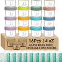 16 pcak Glass Baby Food Storage Containers & 10 Pack Reusable Baby Food Pouches Set, 4 oz Glass Jars with lids for Infant Baby Food,Freezer and Microwave Safe,100% Leak Proof,Reusable BPA Free16