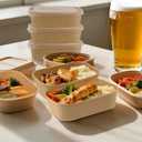 50 Pack 25 oz Paper Food Containers with Lids, Meal Prep Containers Disposable Large Paper Bowls, Microwavable and Freezer Storage Use Cardboard Food Containers