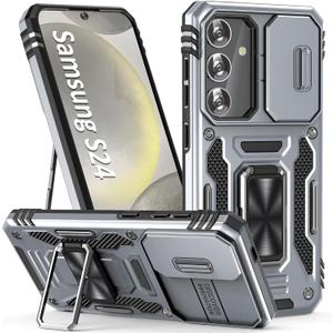 Phone Case for Samsung Galaxy S24 Case with Kickstand Ring Holder, with Camera Cover, with Magnetic Car Mount Function, for Samsung Galaxy S 24 (Grey)