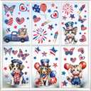 9PCS Patriotic Window Clings for Glass Windows Cute Dog Cat Window Decals Stickers 4th of July American Flag Memorial Day Window Clings Double-Sided Independence Day Window Decor for Home School Party