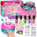 Amagoing Kids Nail Polish Set for Girls, Girls Nail Kit Ages 7-12 with Nail Dryer, Quick-Dry Nail Polish, Nail Art Pens, Cartoon Press on Nail, Makeup Bag, Spa Manicures Birthday Christmas Gift Toy