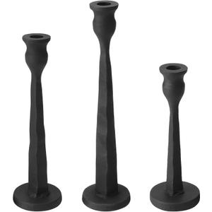 Heavy Duty Cast Iron Black Candlestick Holders Set of 3,Tall Taper Candle Holders,Table Vintage Decor Centerpiece Candle Holders for Fireplace Party Dining Home