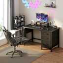 Lufeiya Computer Desk with File Drawers Cabinet, 47 Inch Reversible Home Office Desks with Filing Cabinet for Small Space, Gaming Study Writing Table PC Desks, Black, 46.6"