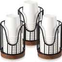 3 Pack Bathroom Cup Dispenser with Wood Stand Rural Essential Guest Bathroom Accessories for Countertop Toothbrush Holders, Mouthwash Cup Dispenser, Cotton Pad Rack, Black