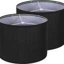 Drum Lampshade Set of 2, Lamp Shades for Table Lamps Floor Lamp, 13" Top X 13" Bottom X 10" High Black Large Line Fabric Lamp Shades, Easy Assembly Replacement Lampshades