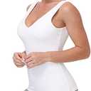 Workout Tops for Women Yoga Tank Tops with Built in Bra Wirefree Padded Yoga Bras Gym Running Athletic Shirt V-Neck Camisole White L