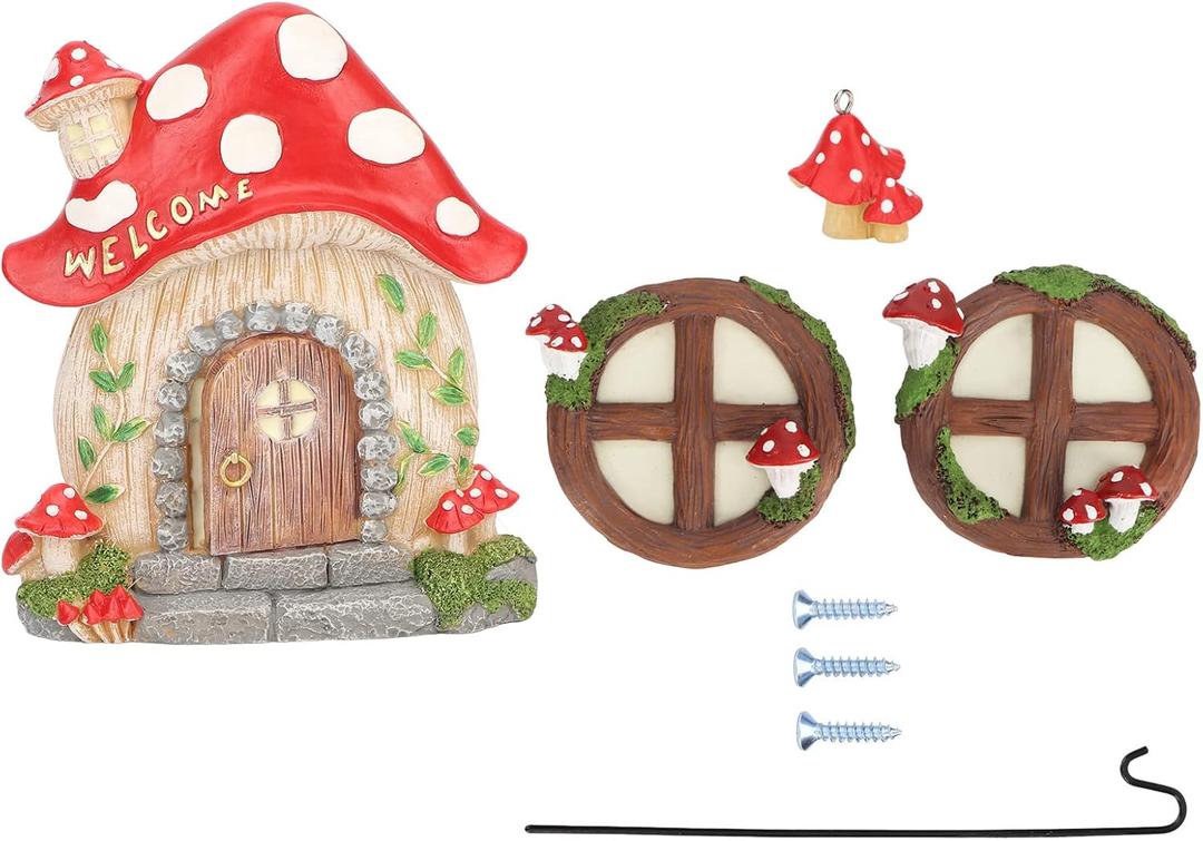 Fairy Mushroom House, Retro Style, Vivid Colors, Realistic Visual Effect, Mushroom House Statue for Outdoor Yard Decor, Resin Lawn Ornament