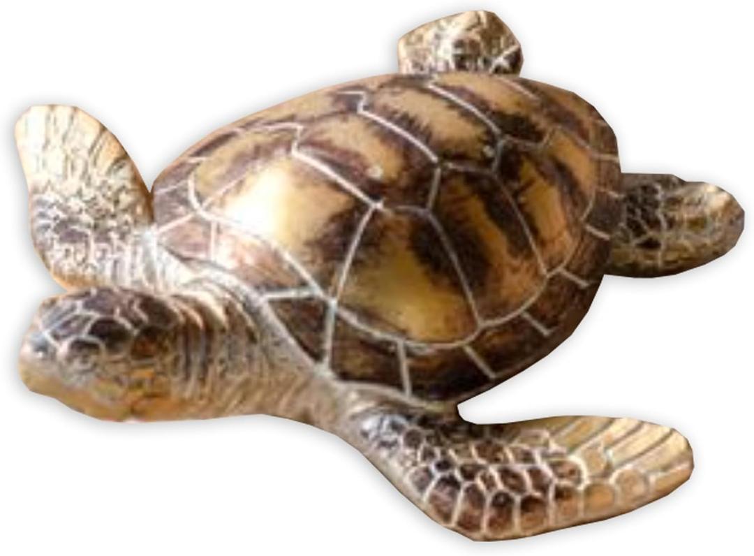 PD Home & Garden Coastal Marine Dcor for Home Office Beach Themed Displays 4 Inch Resin Tabletop Desk Sculpture Figurine Gold and Brown Sea Turtle (1.57 x 4 x 4 Inch)