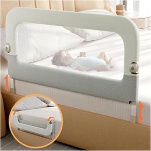Bed Guard Rail for Toddlers - 47inch Foldable & Adjustable Height Baby Bed Safety Side Rails - Large Toddler Crib Railing Guard for Twin, Bunk, Full Size, Queen & King, Full Size Bed (White With Grey)