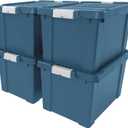 IRIS USA 20 Gallon Eco-Friendly Lockable Storage Bins with Lids, 4 Pack - Made in USA, Heavy Duty, Stackable Containers, Garage Organizing Bins Moving Tubs, Rugged Sturdy Equipment Utility Box - Navy