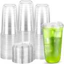 [50 Pack] 20 oz Clear Plastic Cups with Lids, Disposable Strawless Coffee Iced Drink Cup  Cold Beverage To Go Cups for Iced Coffee, Smoothies, Juice, Tea, Water, Party Use