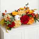 Fall Centerpiece for Table, Handmade Realistic Silk Floral Arrangement with Peonies, Roses, Berries & Foam Pumpkins Thanksgiving Centerpiece and Autumn Harvest Table Decor for Dining Table