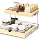 YORKING 2 Tier Pull Out Cabinet Organizer, 20" W x 21" D Wooden Cabinet Slide Out Shelves, Heavy-Duty Drawer Shelf for Pantry, Bathroom, Kitchen