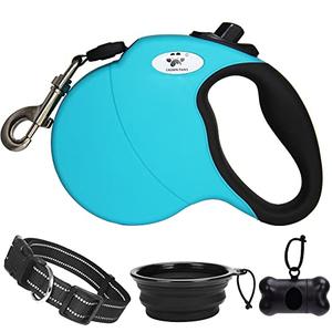 CROWN PAWS 16 ft Retractable Dog Leash for Large Dogs up to 110 lbs,Tangle-Free Nylon Tape,Blue Large