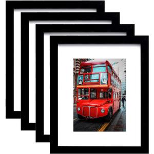8x10 Picture Frame Set of 4,Black Photo Frame with Mat Display Pictures 5x7 or 8x10 Without Mat,PVC Glass,for Wall Home Office Dcor