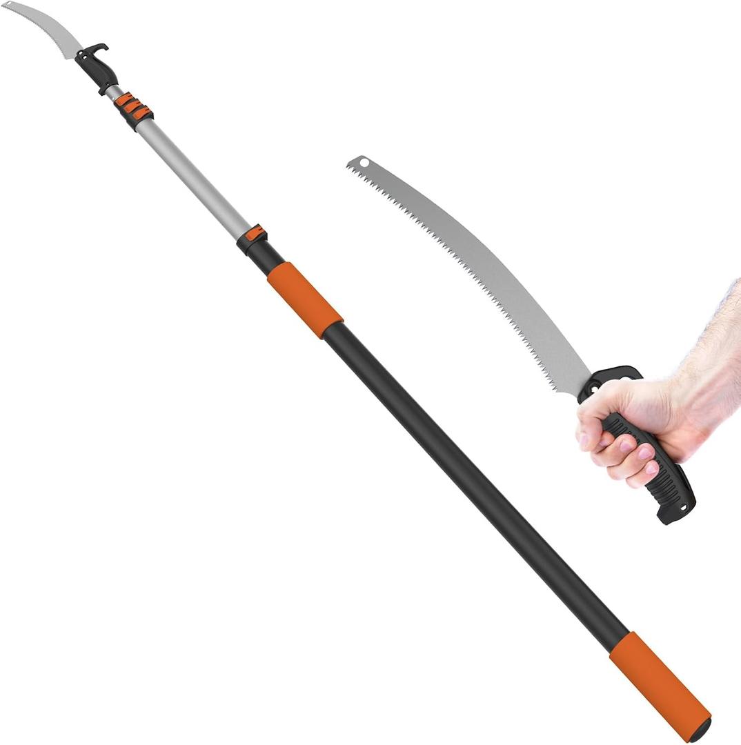 LAANPOLE 26FT Pole Saw, Telescoping Tree Trimmer with 5-20FT Extension Pole, Manual Branches Pruner for Backyard, Orange