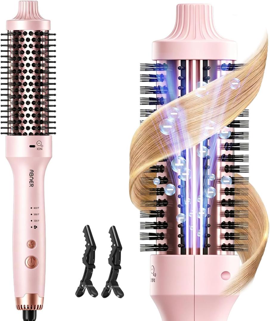 ABNER Thermal Ionic Brush, 1.5 inch Heated Round Brush for Blowout Look, Volumize, Style, Makes Hair Shinier & Smoother, Dual Voltage, Negative Ion Technology, Titanium, Temperature Settings