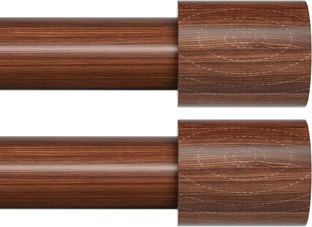 2 Pack Wood Curtain Rod for Windows 48 to 84, 1" Inch Adjustable Imitation Wood Grain Rods, Heavy Duty Boho Curtain Rods Easy Install Decorative Drapery Rod