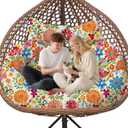Double Egg Chair Cushion Replacement Waterproof for Outdoor Patio Hanging Basket Egg Chairs, 59x43-Inch Thickened 100% Cotton Large Double Eggs Swing Chair Cushions, Colored Daisy