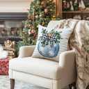 Artscope Christmas Throw Pillow Covers 16x16 Inch Set of 4, Santa Claus Merry Bright Xmas Tree Ball Holiday Decoration Pillow Cases for Christmas Home Decor-Blue